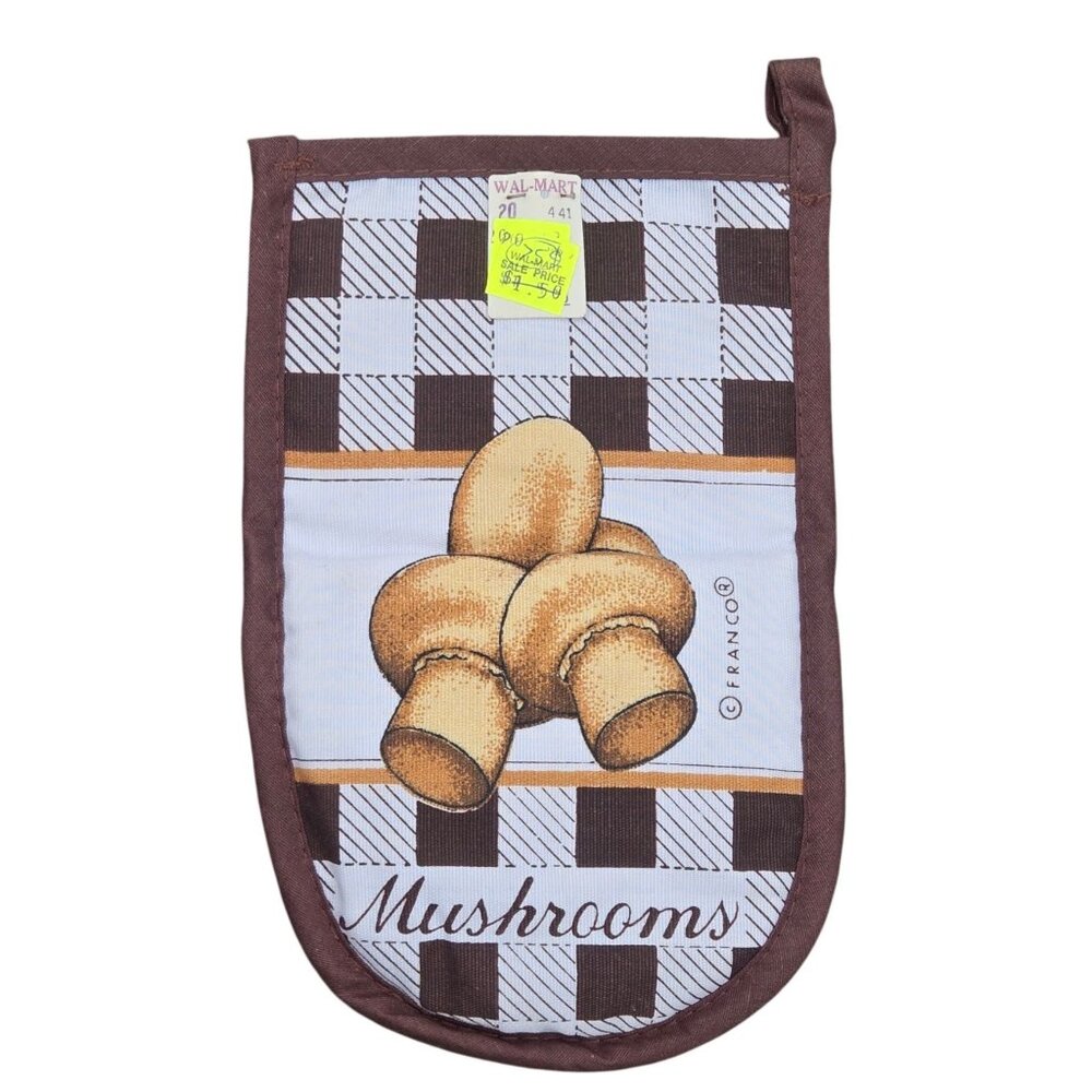 Vintage Mushroom Oven Mitt Brown Plaid New Old Stock Retro Kitchen Collectible